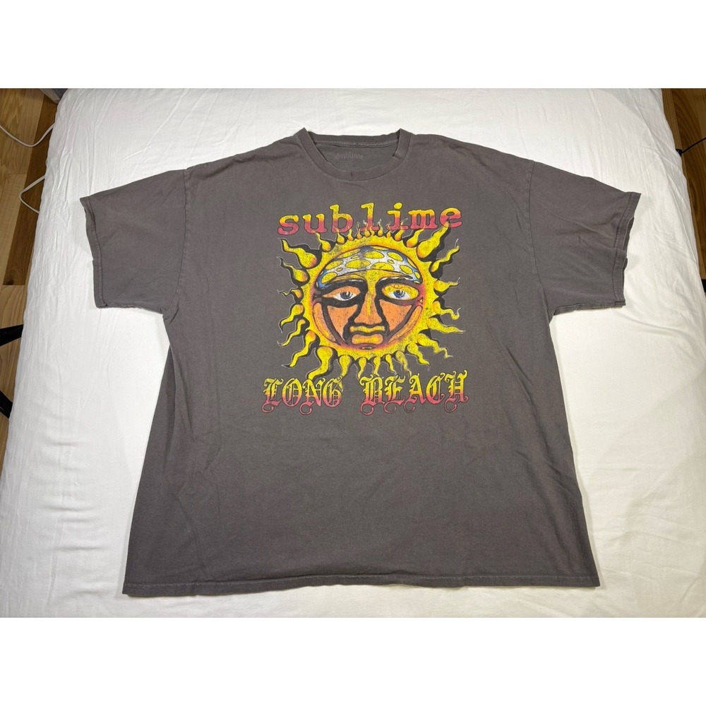 Sublime Men's XXL Distressed Gray Long Beach Music Graphic Print Crew Neck Tee‎